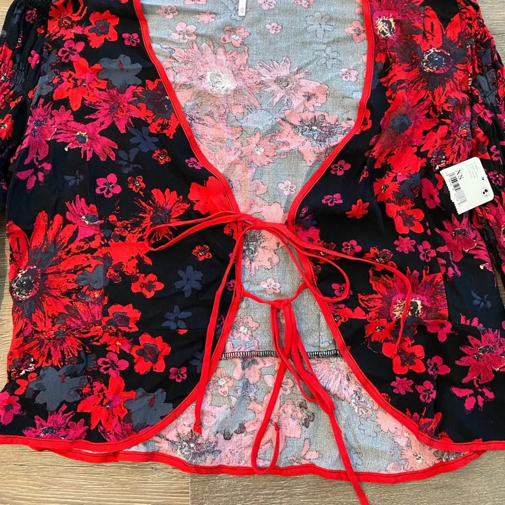 Free People Venice Tie Front Floral Boho Cardigan Top - Picture 3 of 12